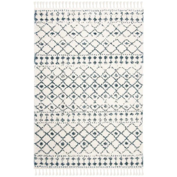 Safavieh 6&-7x22 x 6&-7x22 Square Berber Fringe Shag BFG519N Dark Blue - Ivory Rug