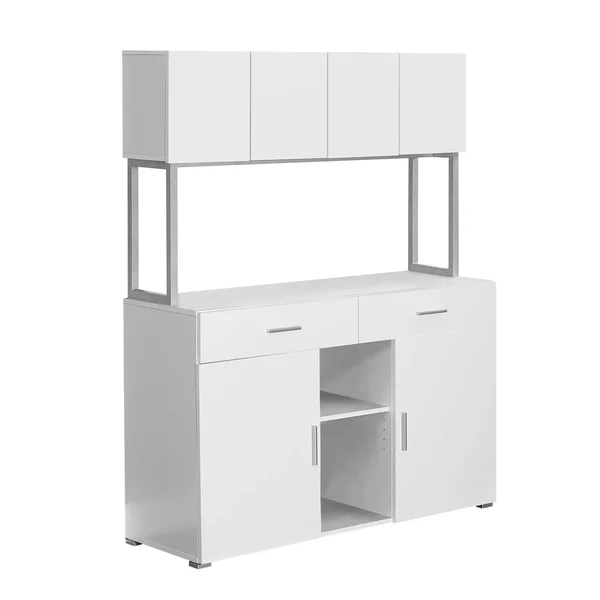 Offex Contemporary 48x22L HollowCore OfficeStorage Credenza-White/Silver - White - Silver - Legal, 47.25" x 16.25" x 60"