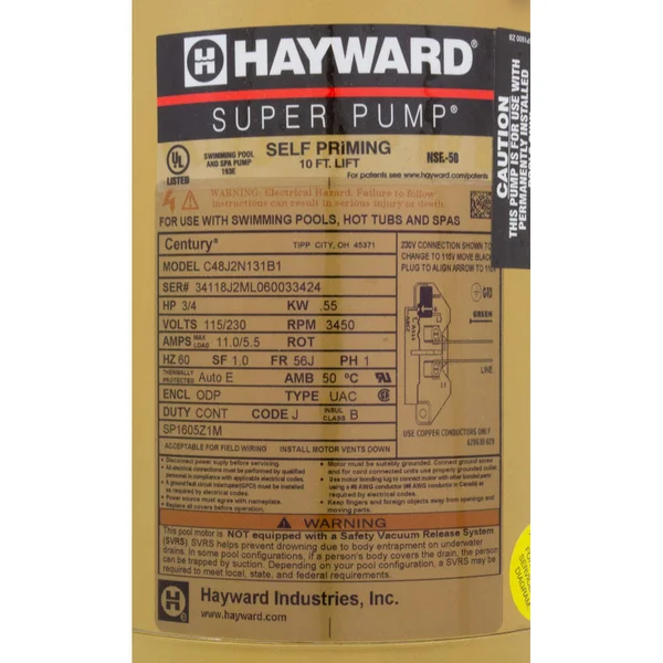 Hayward Super Pool Pump 3/4 HP - SP2605X7