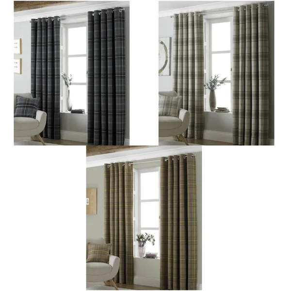 Riva Home Aviemore Checked Pattern Ringtop Curtains/Drapes, 46 x 54in (117 x 137cm), Gray