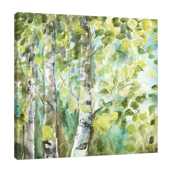 Charlton Home 'Summer Aspens' Watercolor Painting Print on Wrapped Canvas, Green