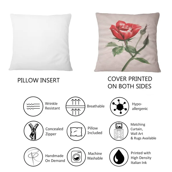 Designart 'Vintage Red Rose Flower II' Traditional Printed Throw Pillow - 18 x 18