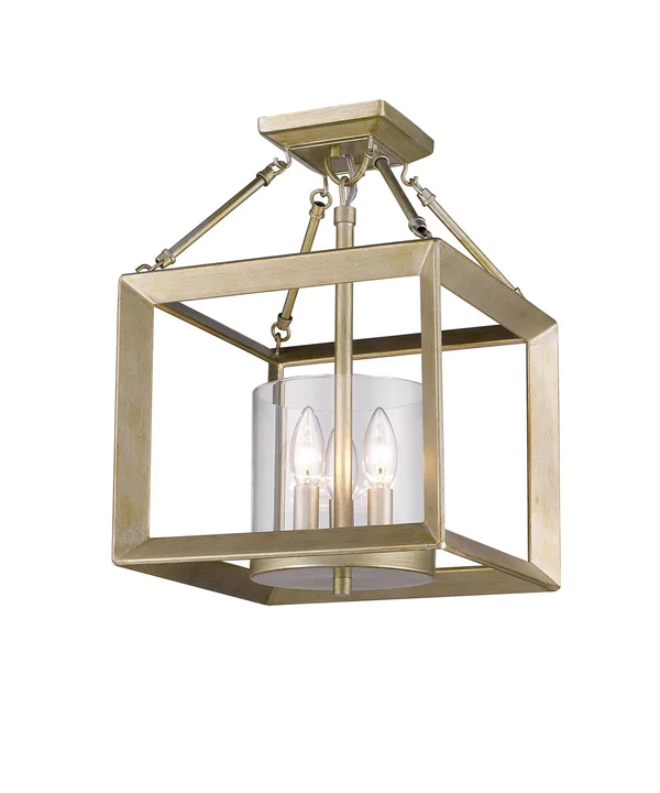 Golden Lighting 2073-SF-WG-CLR White Gold/Clear Glass Smyth 3 Light Convertible Semi-Flush