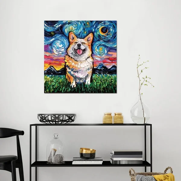 Aja Trier Canvas Art Prints - Smiling Corgi Night ( Animal Art > Dogs > Corgis art)