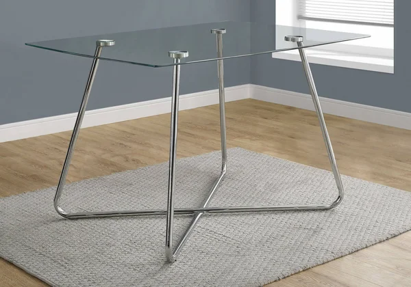 30x22 Chrome Metal and Clear Tempered Glass Dining Table