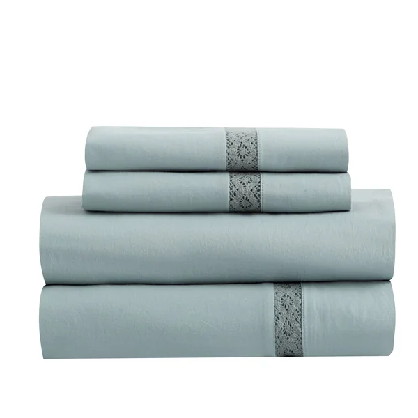 Soft Wash Vintage Crochet Lace Sheet Set - King - Grey/Blue