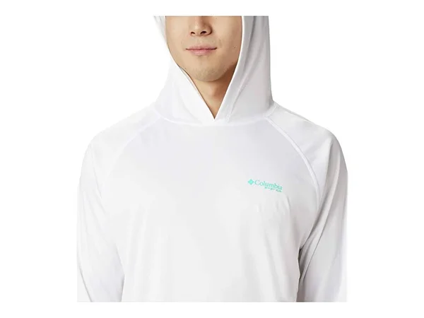 Columbia Terminal Tackle Hoodie S, White, Bright Aqua Logo