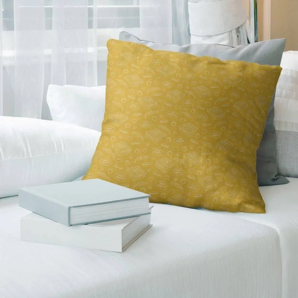 Regular Color Background Pizza Pattern Throw Pillow - 26 x 26 - Yellow - Polyester