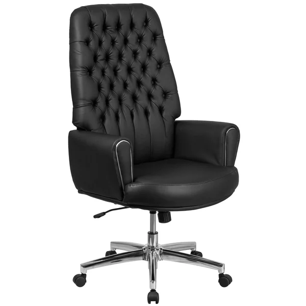 50.5x22 High Back Traditional Tufted Leather Executive Swivel Office Chair with Silver Welt Arms
