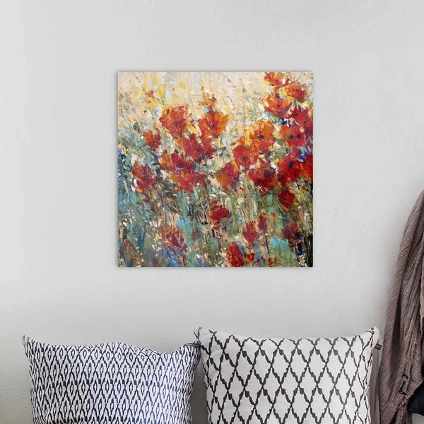 Red Poppy Field I - Large Solid-Faced Canvas Wall Art Print, Great Big Canvas