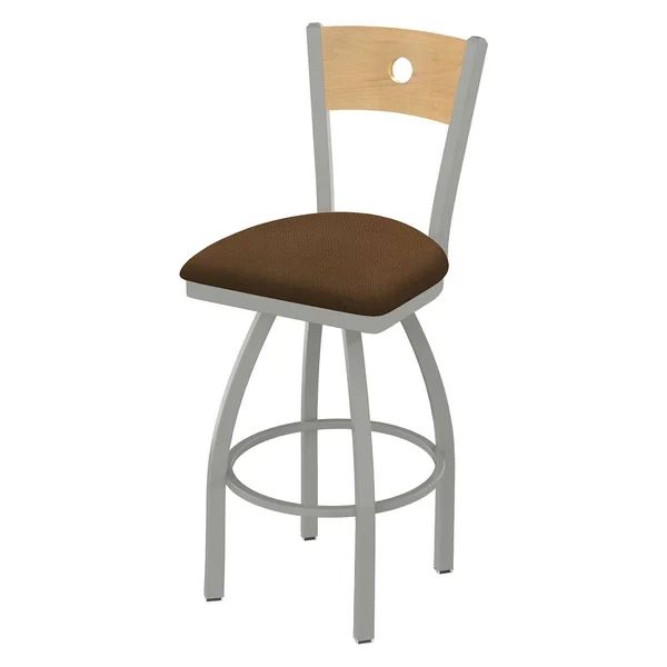 Holland Bar Stool 830 Voltaire 25x22 Counter Stool with Pewter Finish - Rein Thatch SEAT, Dark Cherry Oak BACK, and 360 Swivel 83