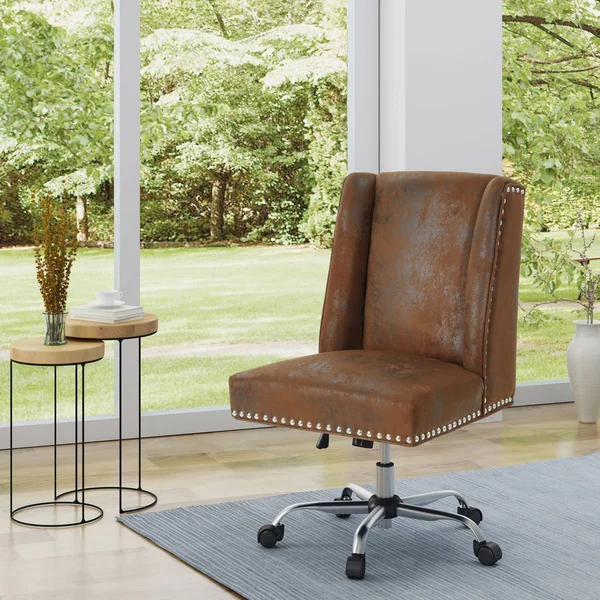 39.75x22 Brown and Silver Contemporary Home Office Desk Chair