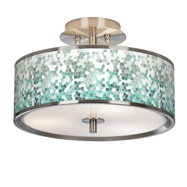 Aqua Mosaic Giclee Glow 14x22 Wide Ceiling Light