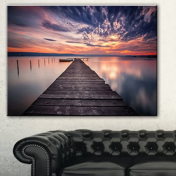 Designart PT8351-32-16 Colorful Sunset Over Lake Landscape Photo Canvas Print, 32x16x22