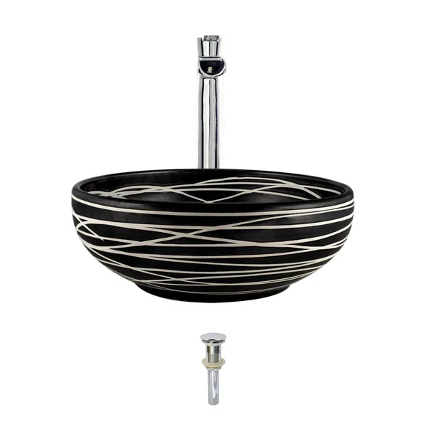 Mr Direct Artisan Ceramic Circular Vessel Bathroom Sink with Faucet