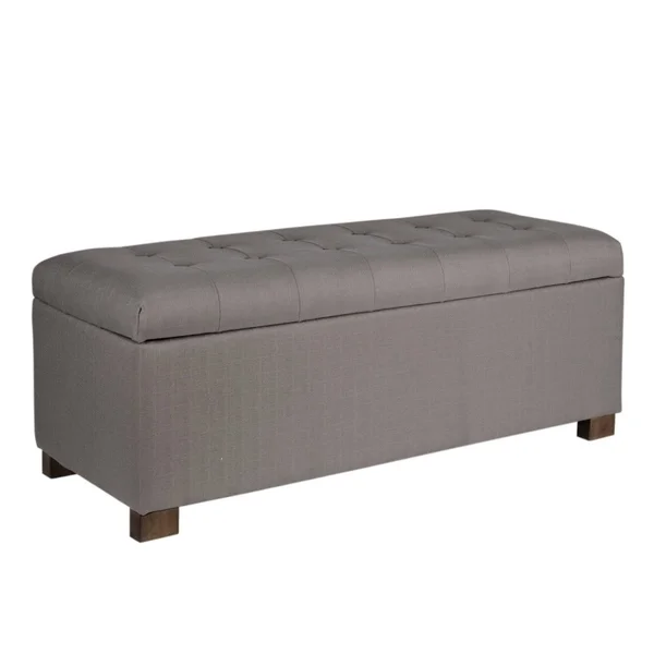 Benjara Bm195807 Fabric Upholstered Wooden Bench with Button Tufted Hinged Lid Storage - Large - Brown