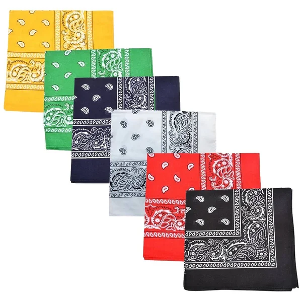 Pack of 36 Daily Basic 100% Cotton 22 x 22 Paisley Printed Bandana (Black)