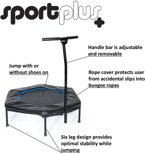 Sportplus Quiet Mini Indoor Rebounder Fitness Trampoline w/ Adjustable Bar - Blue