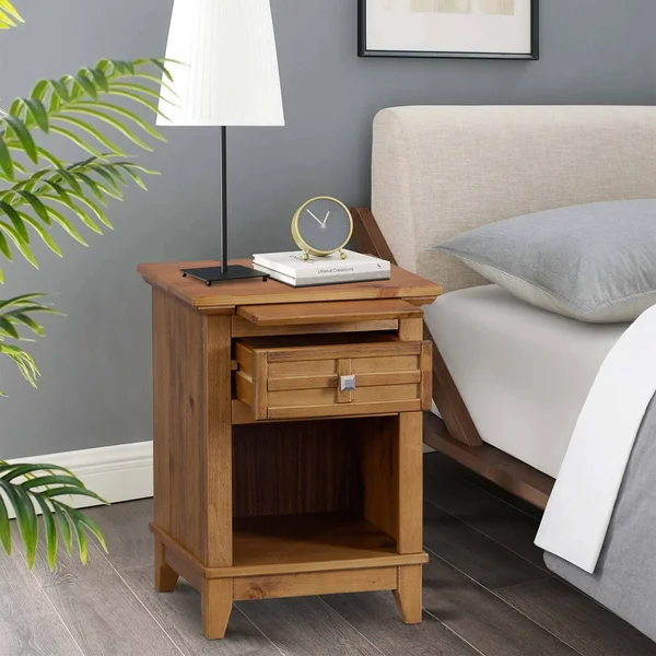 Drawer Solid Wood Nightstand - White
