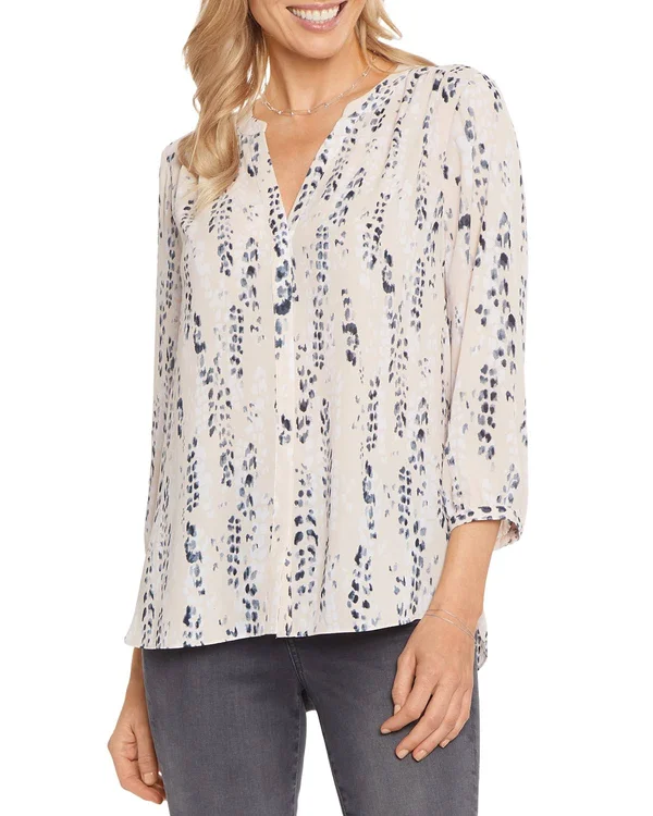 Nydj Women's Pintuck Blouse in Quincy Fresco - Regular, Size: Large, Denim