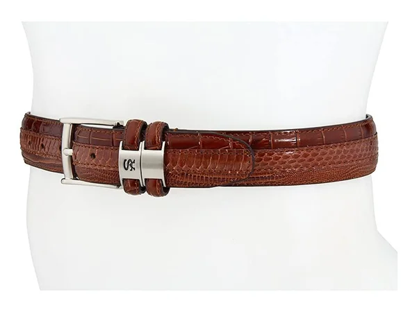 Stacy Adams 35mm Cognac Tri-Leather Embossed, Croc, Lizard, Snake Belt - Tan - 38