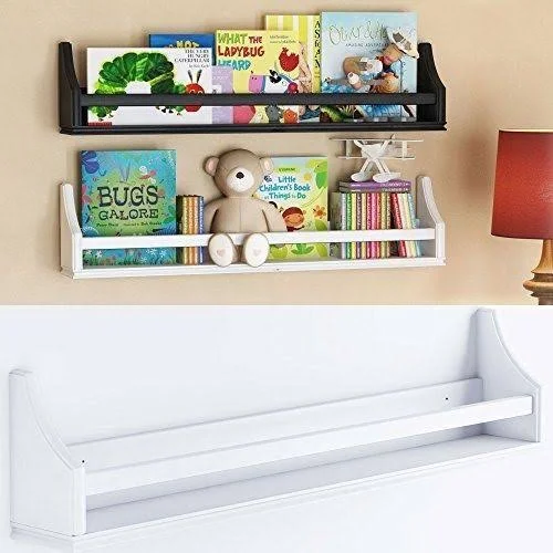 Brightmaison 1 White Molding Design Children's Wall Shelf Birch Wood 30 inch Multi-Use Bookcase Toy Game Storage Display Organiz