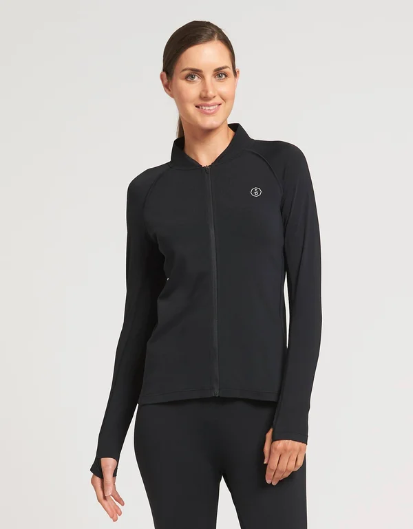 Sun Protective Long Sleeve Zip Top for Women UPF50+ - UV Protection Black