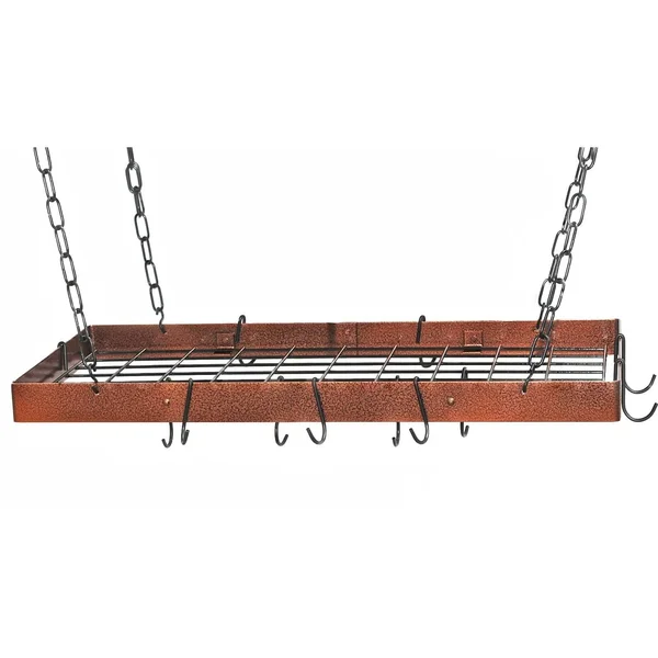 Rogar Gourmet Rectangle Pot Rack with Grid - Hammered Copper & Black