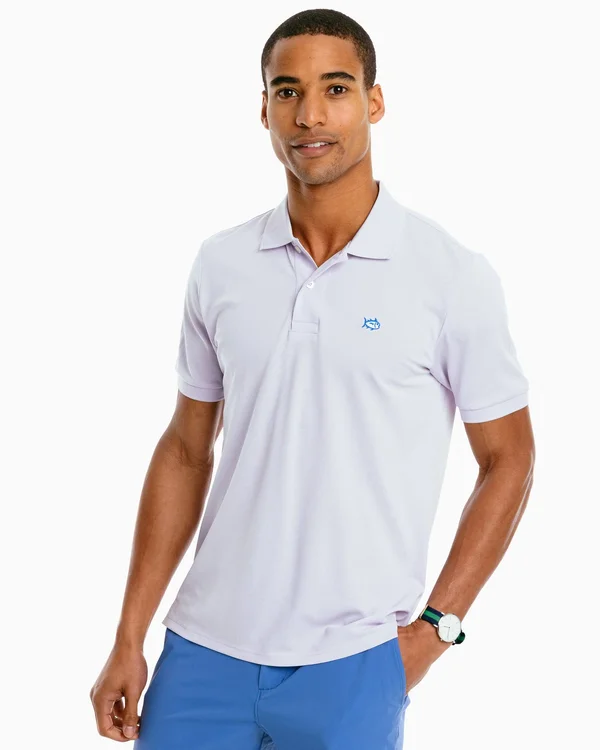 Southern Tide Jack Heather Performance Pique Polo Shirt Men's Short Sleeve Knit Heather Lavender Mist : 2XL