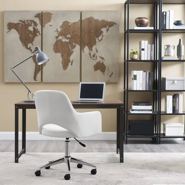 Art Leon Open-Back Swivel Home Office Chair with Caster - Cognac