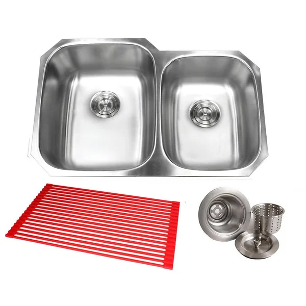Kingsman Hardware Stainless Steel Under Mount 18g Kitchen Sink Undermount 32-in x 20.75-in Stainless Steel Brushed Nickel Double