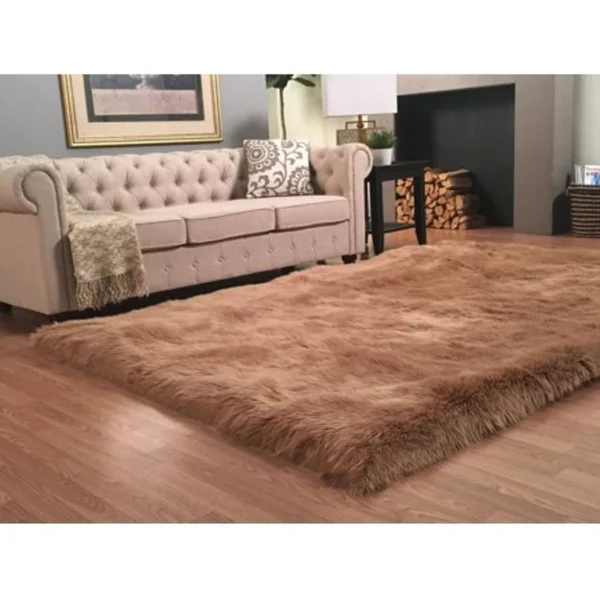 Lambzy Faux Rectangular Shape Rugs Camel 2&6x22x6&