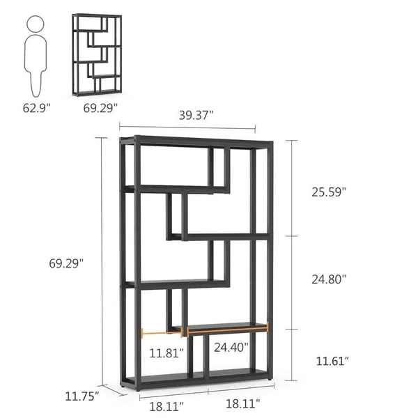 6-Tier Bookshelf, Modern Etagere Bookcase, Storage and Display Shelves - Brown