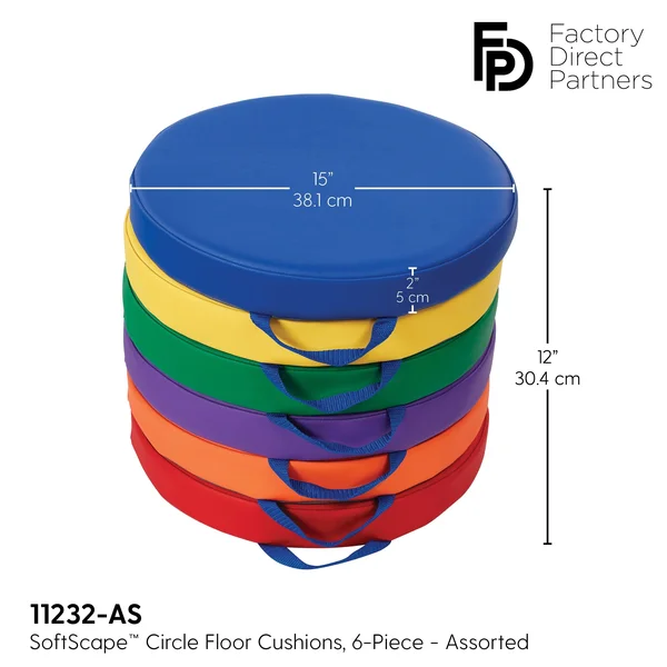SoftScape 15 inch Round Floor Cushions with Handles for Flexible Seating Classro