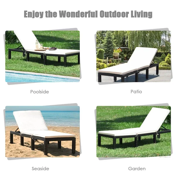 Gymax Patio Cushioned Rattan Lounge Chair Chaise Couch w/ Adjustable Height Outdoor