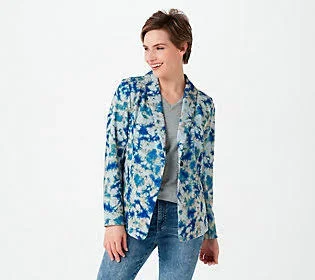 Logo by Lori Goldstein Tie-Dye Ponte Knit Blazer - Size Large, Blue