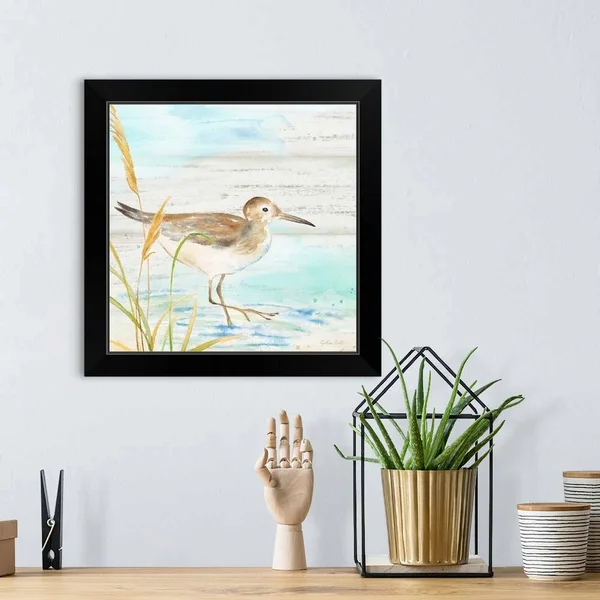 Sandpiper Beach I, Black Framed Wall Art, 16x16, Great Big Canvas