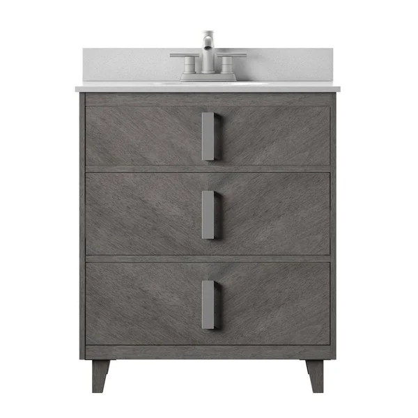 Twin Star Home Transitional 30 in. Bath Vanity with Drawers in Gray with Stone Vanity Top in White with White Basin