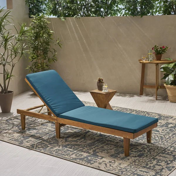 Tevion Outdoor Acacia Wood Chaise Lounge and Cushion Set Teak