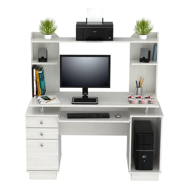 Inval Computer Work center/Credenza with Hutch - Laricina White