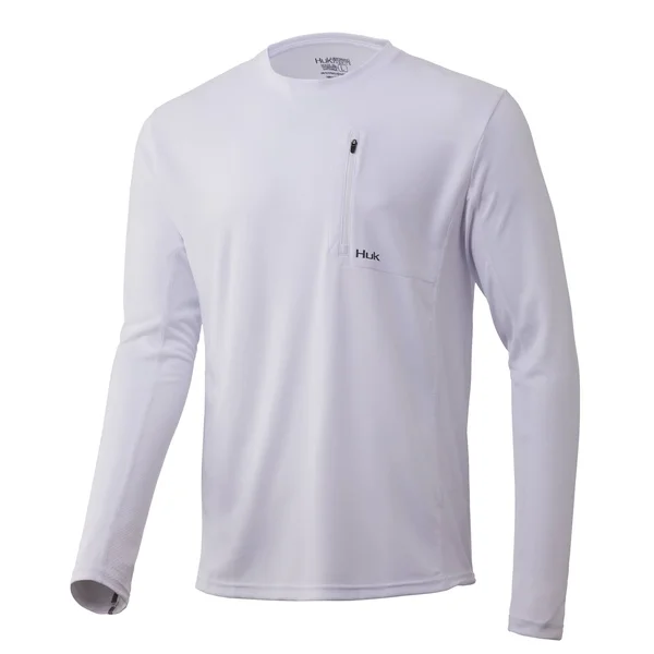 Men's Huk Icon x Pocket Long Sleeve Shirt, Performance Fishing Shirts, White, L