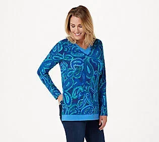 Isaac Mizrahi Live! Paisley Printed Layered Knit Top, Size 4X, Blue Multi