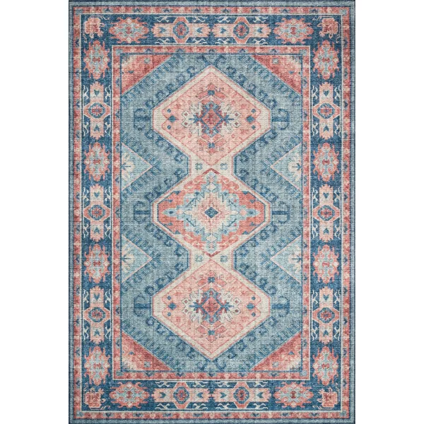 Alexander Home Leanne Traditional Distressed Printed Area Rug - Size: 9& x 12&, Blue