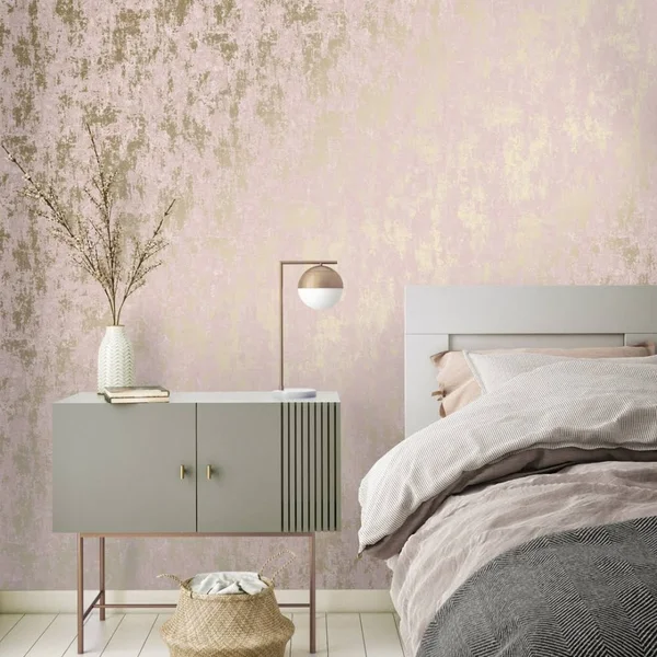 I Love Wallpaper Milan Metallic Wallpaper Blush Pink - Gold
