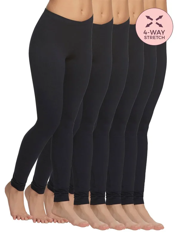 Felina, Velvety Soft Lightweight Leggings, Moisture Wicking, Yoga, 6 Pack (Small, Black Heather Grey Navy)