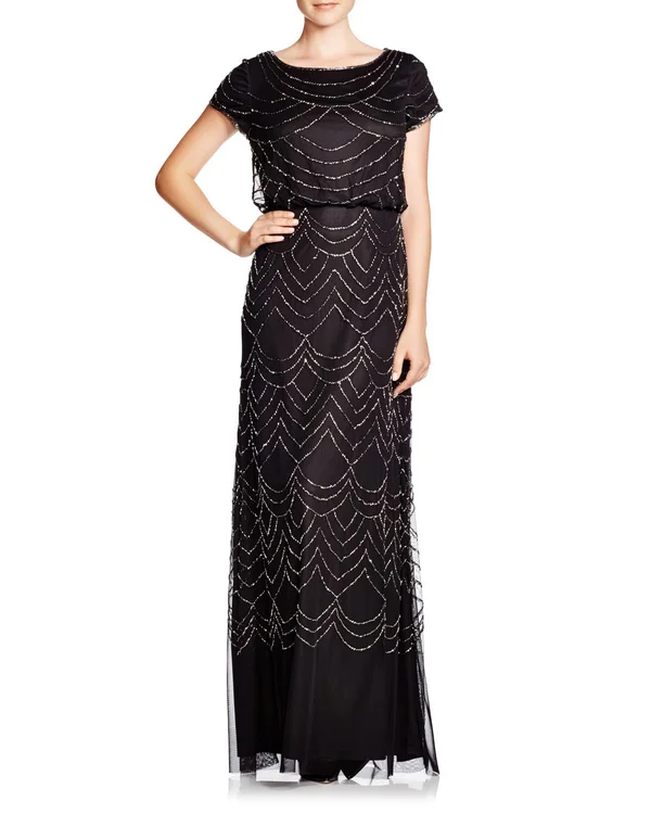 Adrianna Papell Beaded Blouson Gown - 12 - Blush/Gold