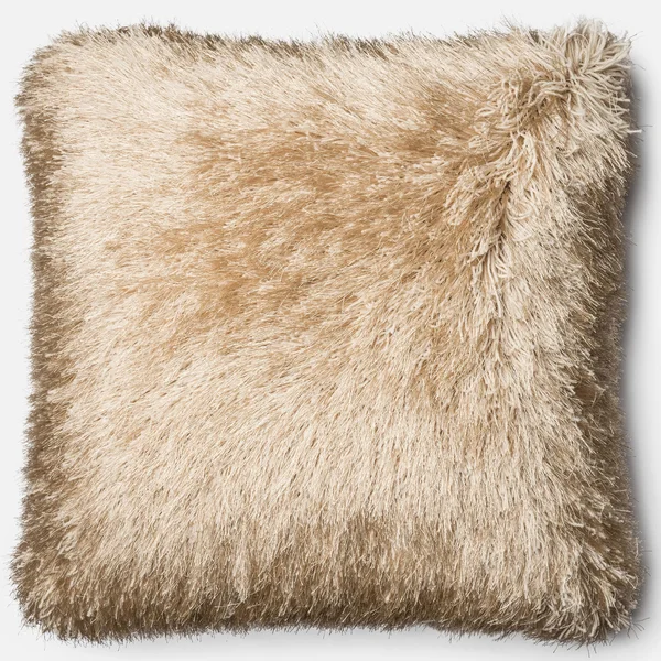Luxe Solid Shag 22-inch Throw Pillow or Pillow Cover Brown Feather