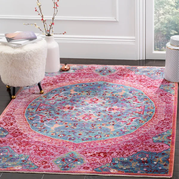 Safavieh SUT401B Sutton Turquoise, Fuchsia Area Rug - 4& x 6&