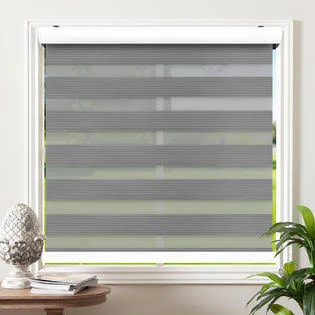 Biltek Cordless Zebra Roller Blinds Sheer Shades - Free-Stop Combi Blinds, Dual Layer, Sheer or Privacy - Gray, 50x22W x 72x22H
