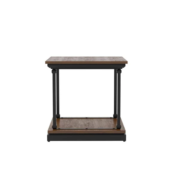 Furniture of America Blue River 23.63 in. Dark Oak and Black Square Wooden End Table